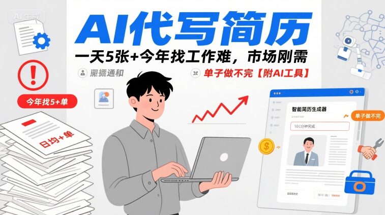 AI代写简历，一天5张+今年找工作难，市场刚需，单子做不完【附AI工具】-财兔窝项目网