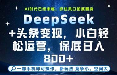 DeepSeek+头条变现，保姆级教学，小白轻松上手，日入8张+【揭秘】-财兔窝项目网