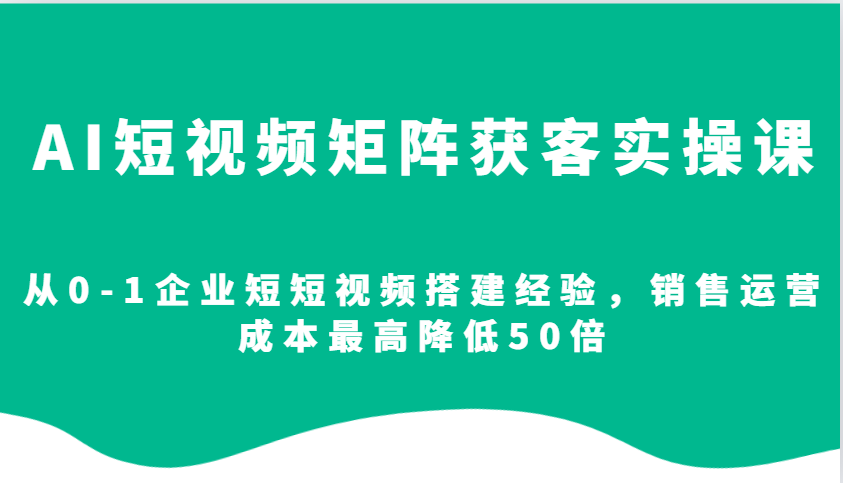 AI短视频矩阵获客实操课，从0-1企业短短视频搭建经验，销售运营成本最高降低50倍-财兔窝项目网