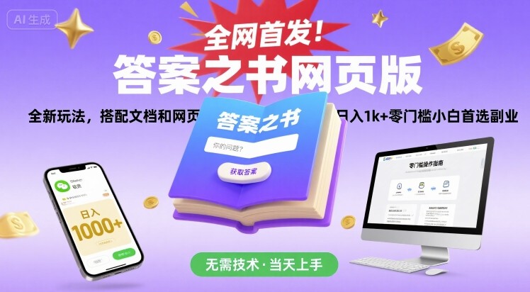 全网首发！答案之书网页版，全新玩法，搭配文档和网页，日入1k+零门槛小白首选副业【揭秘】-财兔窝项目网