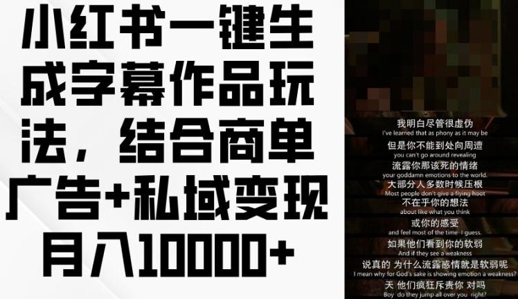 小红书一键生成字幕作品玩法，结合商单广告+私域变现月入1w+【揭秘】-财兔窝项目网