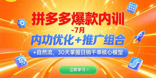 拼多多爆款内训-7月 内功优化+推广组合+自然流 30天掌握日销千单核心模型-财兔窝项目网