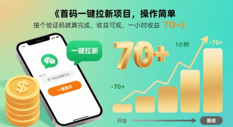 首码一键拉新项目，操作简单，接个验证码就算完成，收益可观， 一小时收益70+【揭秘】-财兔窝项目网