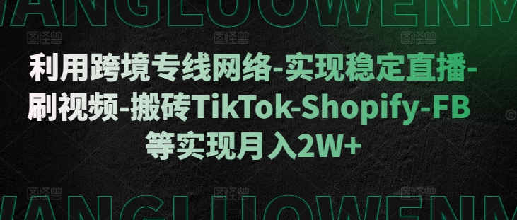 利用跨境专线网络-实现稳定直播-刷视频-搬砖TikTok-Shopify-FB等实现月入2W+【揭秘】-财兔窝项目网