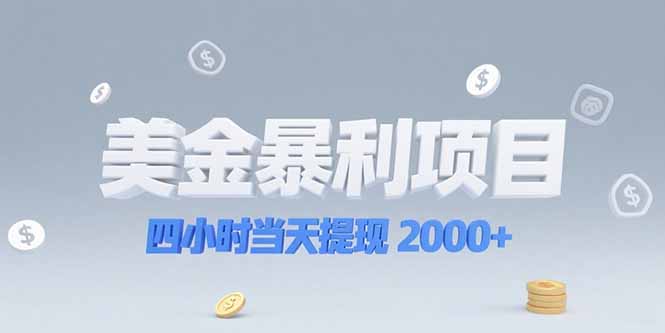 美金暴利项目，四小时当天提现 2000+机会留给会选赛道的人-财兔窝项目网