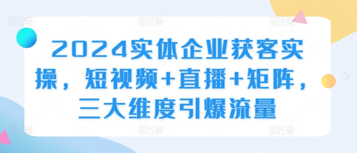 2024实体企业获客实操，短视频+直播+矩阵，三大维度引爆流量-财兔窝项目网