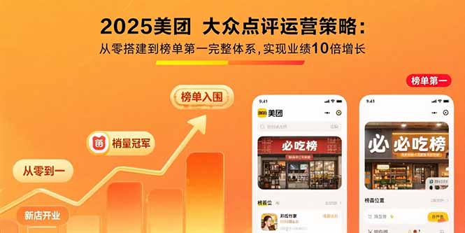 2025美团 大众点评运营策略:从零搭建到榜单第一完整体系,实现业绩10倍增长-财兔窝项目网