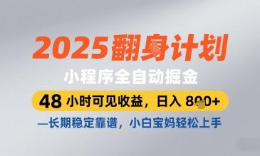 2025小程序全自动掘金，48 小时可见收益，日入8张，长期稳定靠谱，小白宝妈轻松上手【揭秘】-财兔窝项目网