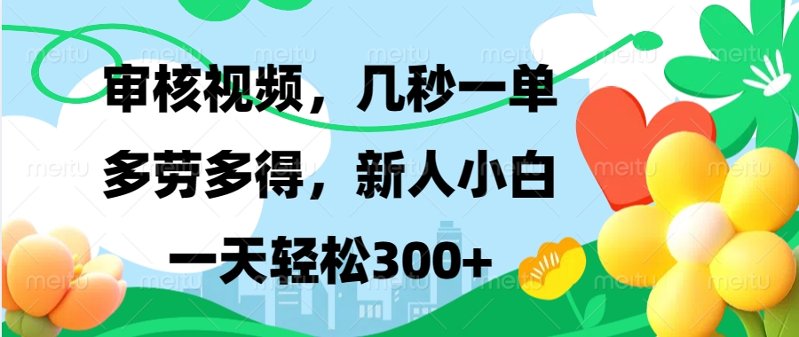 视频审核，新手可做，多劳多得，新人小白一天轻松300+-财兔窝项目网