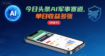 今日头条AI军事赛道，单日收益多张 ，手机可做【附指令】-财兔窝项目网