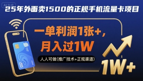 25年外面卖1500的正规手机流量卡项目，一单利润1张+，月入过1W，人人可做(推广技术+正规渠道)【揭秘】-财兔窝项目网