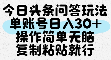 今日头条问答玩法，单账号日入30+，操作简单无脑复制粘贴就行-财兔窝项目网