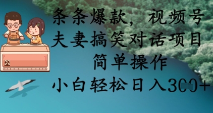 条条爆款，视频号夫妻搞笑对话项目，简单操作，小白轻松日入3张+-财兔窝项目网