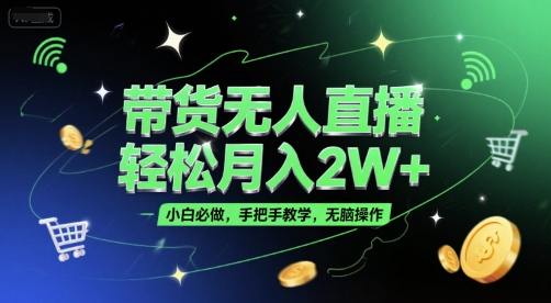 带货无人直播，轻松月入2W+，小白必做，手把手教学，无脑操作(附学习资料)-财兔窝项目网