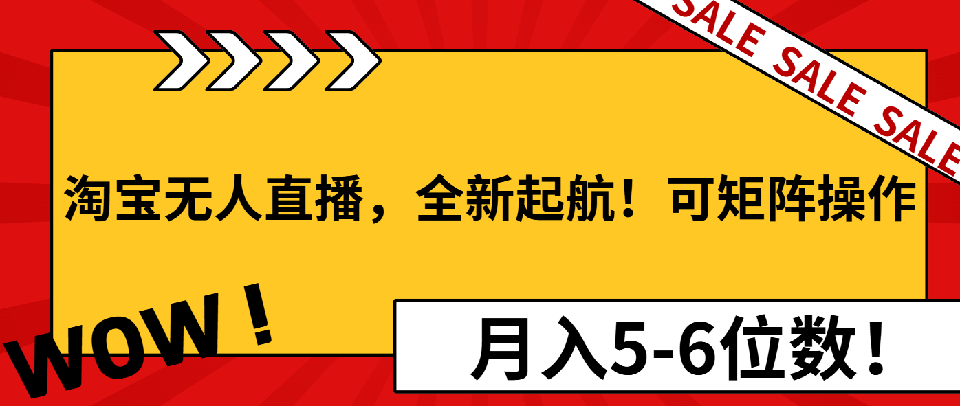 淘宝无人直播，全新起航！可矩阵操作，月入5-6位数！-财兔窝项目网