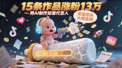 用AI制作幼崽代言人，宝宝的控诉火爆全网，15条作品涨粉13W，单号月入5位数实操教程-财兔窝项目网