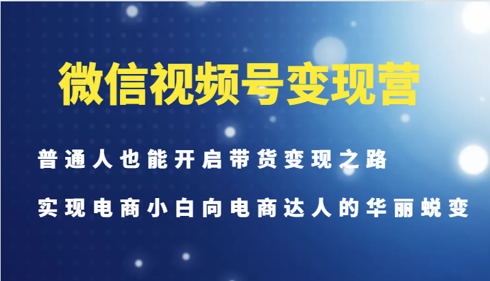 微信视频号变现营-普通人也能开启带货变现之路，实现电商小白向电商达人的华丽蜕变-财兔窝项目网