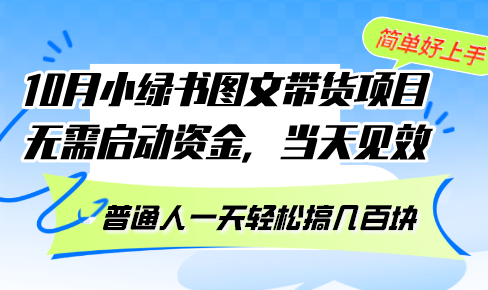 10月份小绿书图文带货项目 无需启动资金 当天见效 普通人一天轻松搞几百块-财兔窝项目网