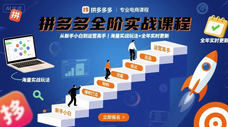 拼多多全阶实战课程，从新手小白到运营高手，海量实战玩法+全年实时更新【2025年9月更新】-财兔窝项目网