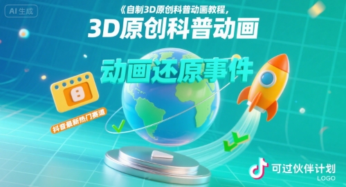 自制3D原创科普动画教程，动画还原事件，抖音最新热门赛道，可过伙伴计划-财兔窝项目网