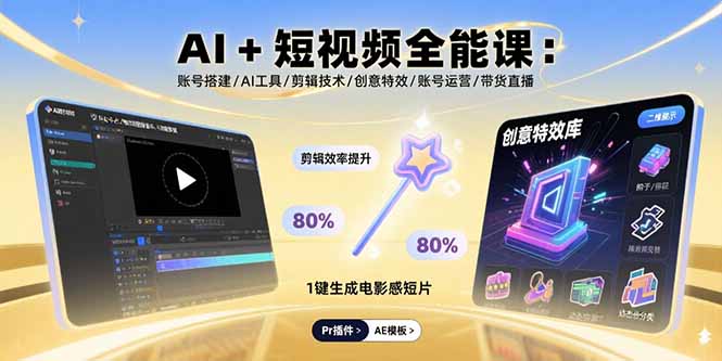 AI+短视频全能课：账号搭建/AI工具/剪辑技术/创意特效/账号运营/带货直播-财兔窝项目网