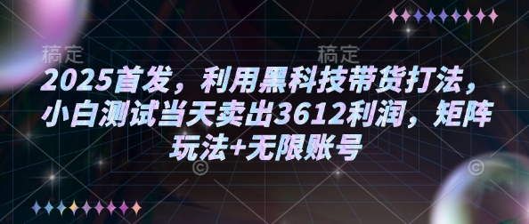 2025首发，利用黑科技带货打法，小白测试当天卖出3612利润，矩阵玩法+无限账号【揭秘】-财兔窝项目网