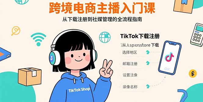 跨境电商主播入门课，TikTok下载注册，支付工具配置，社媒账号管理全流程-财兔窝项目网
