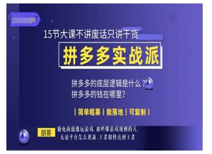 朋哥电商(拼多多实战派)，15节大课不讲废话只讲干货，简单粗暴 能落地 可复制-财兔窝项目网