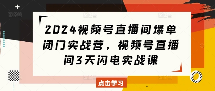 2024视频号直播间爆单闭门实战营，视频号直播间3天闪电实战课-财兔窝项目网