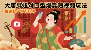 大唐胖妞对口型爆款短视频玩法，快速起千粉万粉号-财兔窝项目网