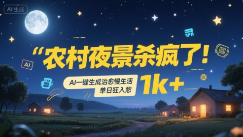 农村夜景杀疯了！AI一键生成治愈系慢生活，单日狂入1k+-财兔窝项目网