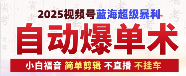 2025视频号蓝海超级暴利自动爆单术1.0 ，小白褔音 简单剪辑 不直播 不挂车-财兔窝项目网