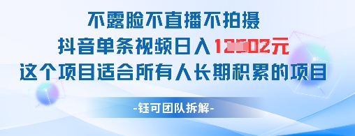 不露脸不直播不拍摄抖音单条视频日入1k+这个项目适合所有人长期积累的项目-财兔窝项目网