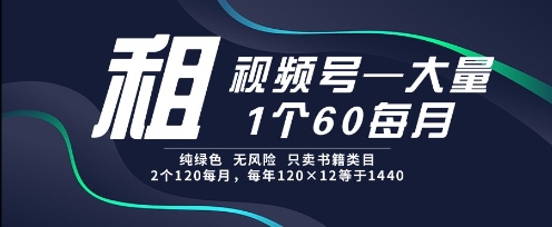 租视频号，一个60每月，2个120.纯绿色、无风险，常年租【揭秘】-财兔窝项目网