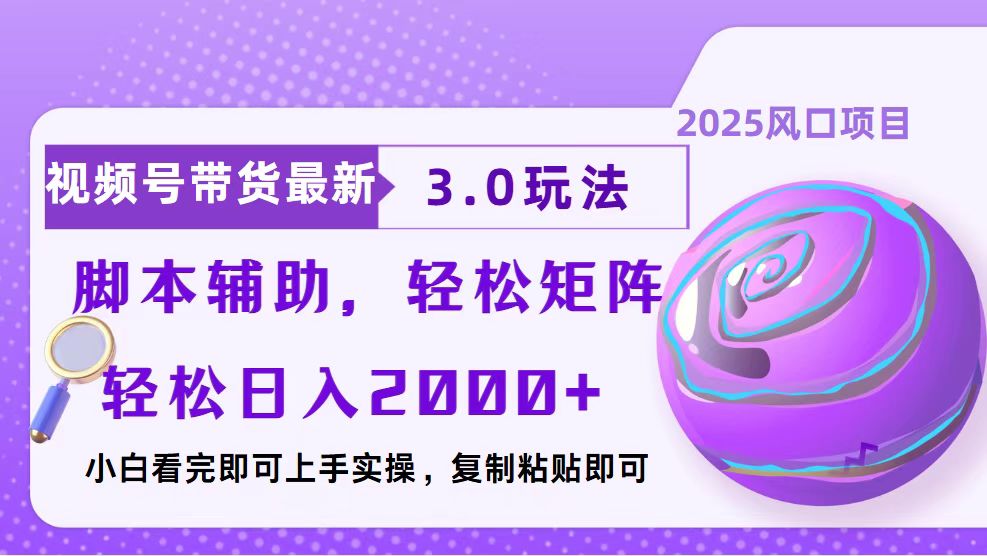 视频号带货最新3.0玩法，作品制作简单，当天起号，复制粘贴，脚本辅助…-财兔窝项目网