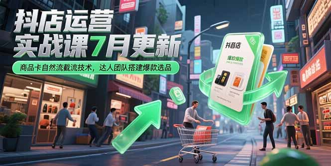 抖店运营实战课7月更新，商品卡自然流截流技术，达人团队搭建爆款选品-财兔窝项目网